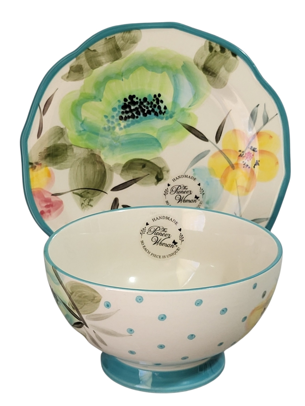 2-Pc The Pioneer Woman Bowl & Plate Vintage Bloom Salad Dessert Soup Cereal NEW